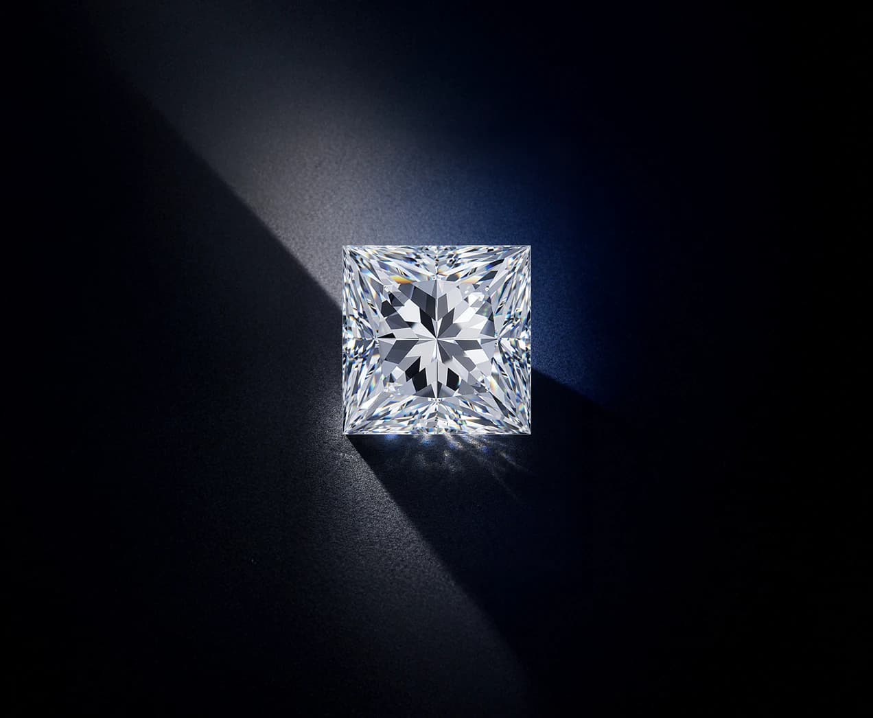 Princess-cut lab grown diamond under spotlight